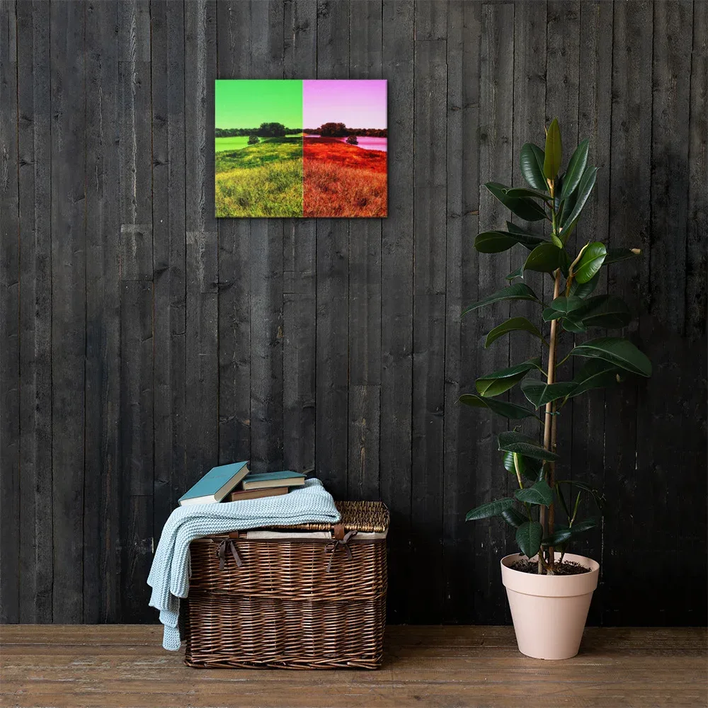 EXQUISITE ARKANSAS RICH GREEN PURPLE PASSION SKIES FLOODED BANKS COMBO CANVAS