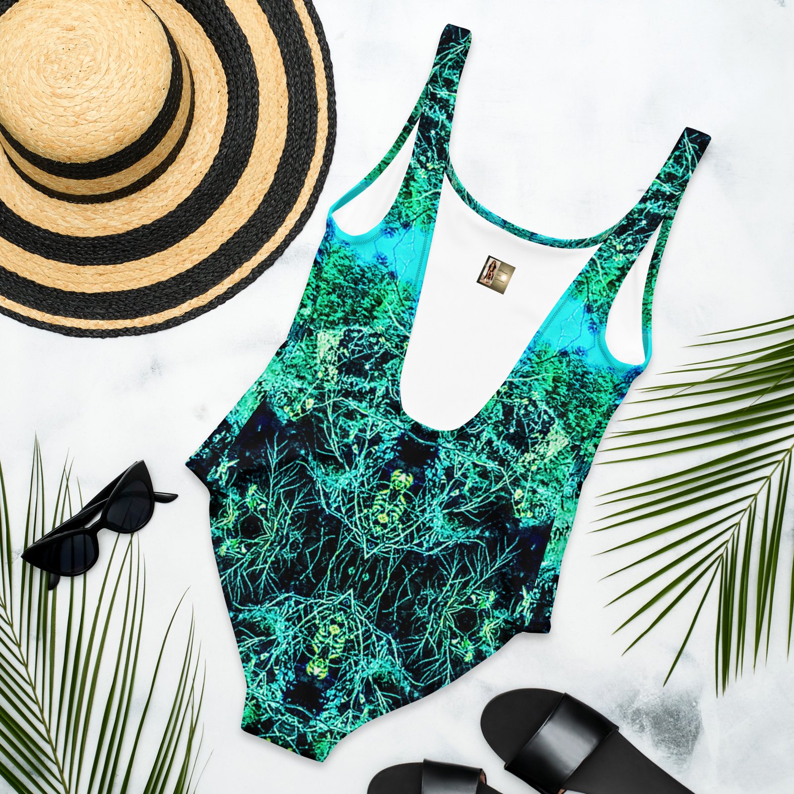 Designer Swimsuit Teal Mountain Faces Ancient Rock - Image 8