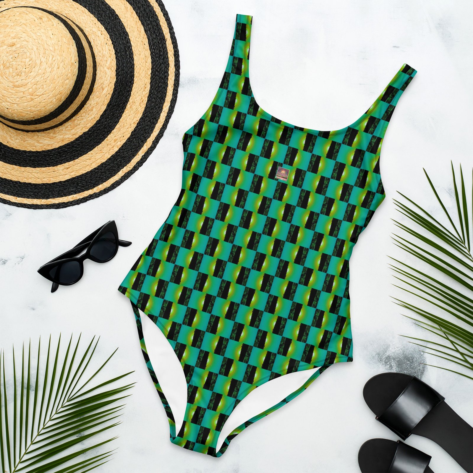 Designer Swimsuit Lime -Green Medley Skies Mirrored - Image 5