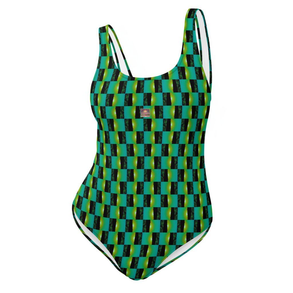 Designer Swimsuit Lime -Green Medley Skies Mirrored