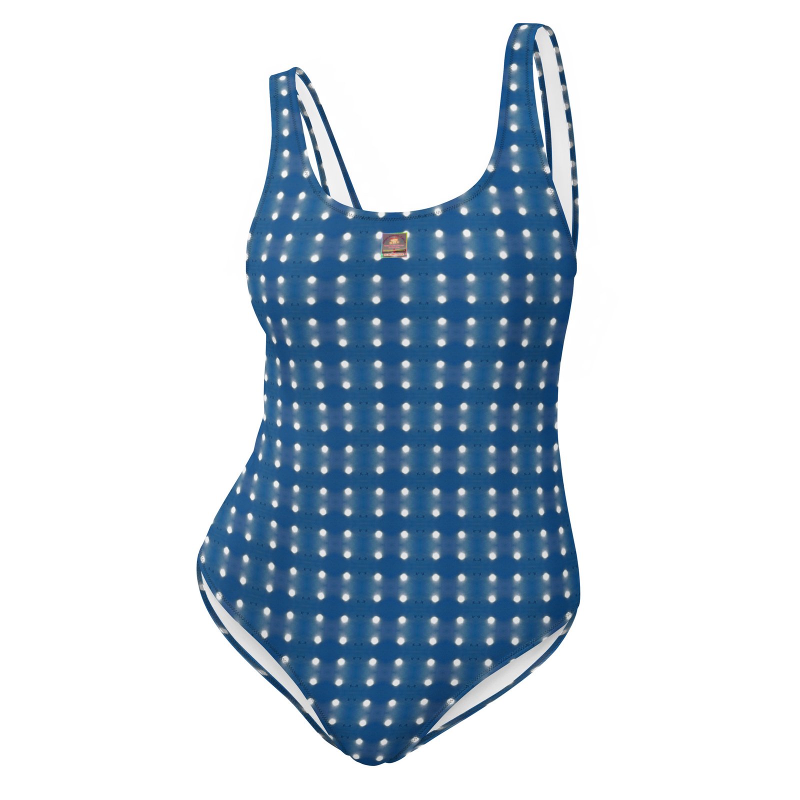 Designer Swimsuit Blue Skies White Sunspot Mini -Pattern - Image 2