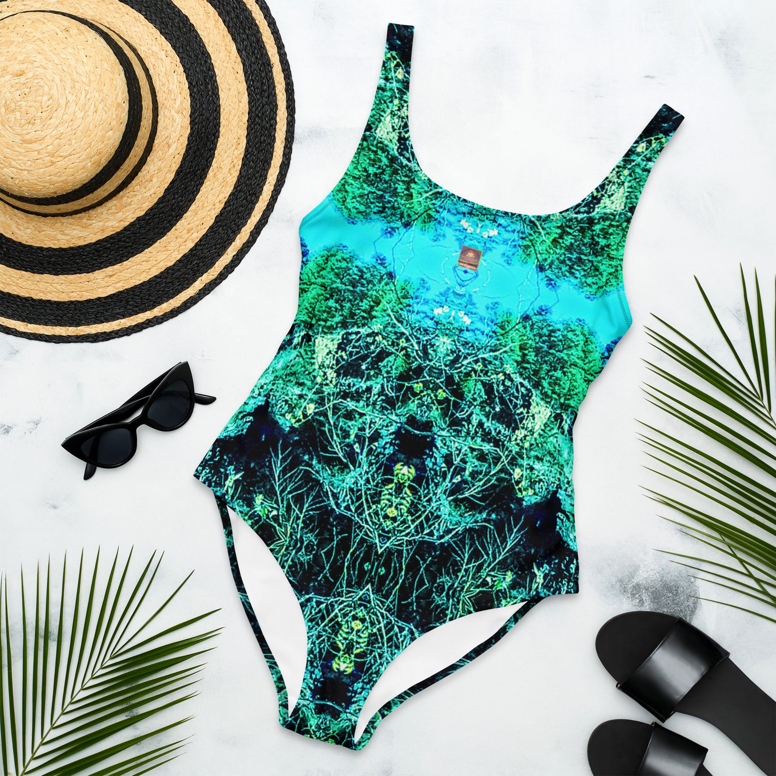Designer Swimsuit Teal Mountain Faces Ancient Rock - Image 7