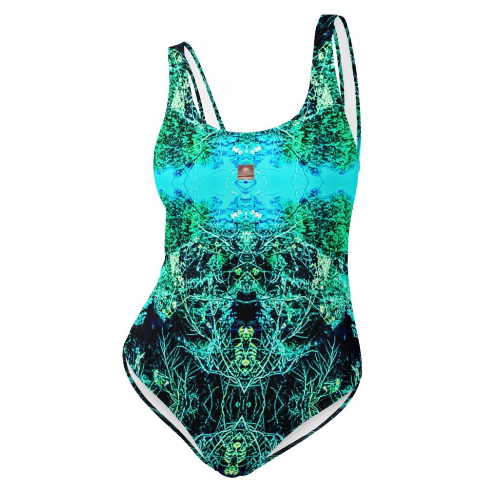 Designer Swimsuit Teal Mountain Faces Ancient Rock