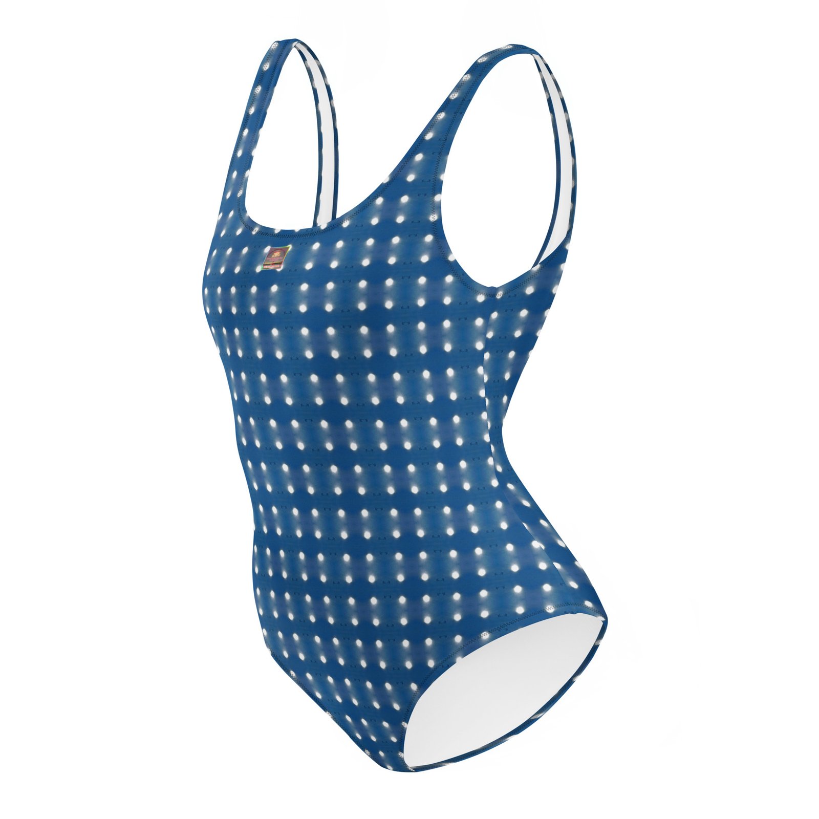 Designer Swimsuit Blue Skies White Sunspot Mini -Pattern - Image 4