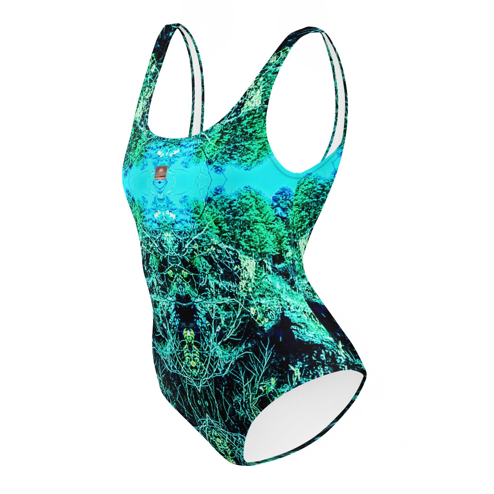 Designer Swimsuit Teal Mountain Faces Ancient Rock - Image 3