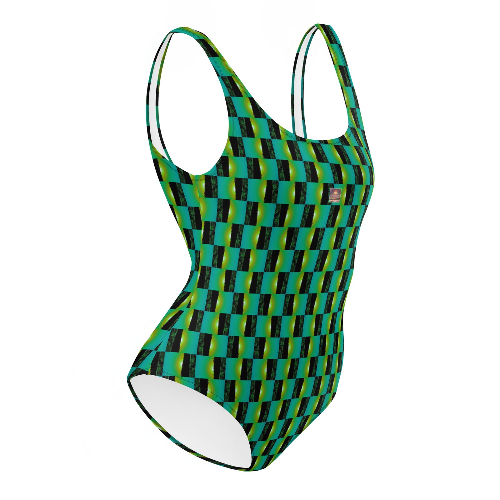 Designer Swimsuit Lime -Green Medley Skies Mirrored - Image 2