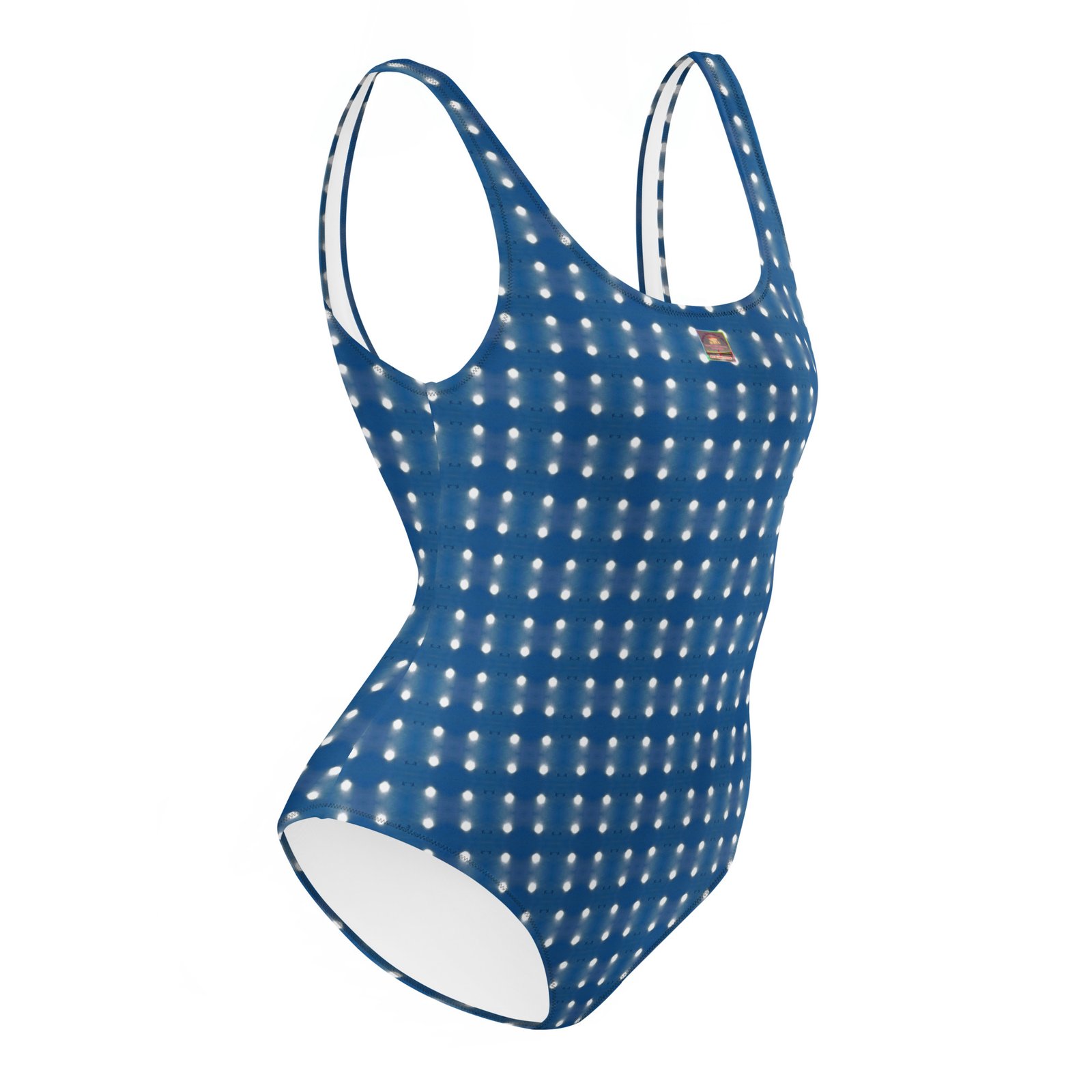 Designer Swimsuit Blue Skies White Sunspot Mini -Pattern - Image 3