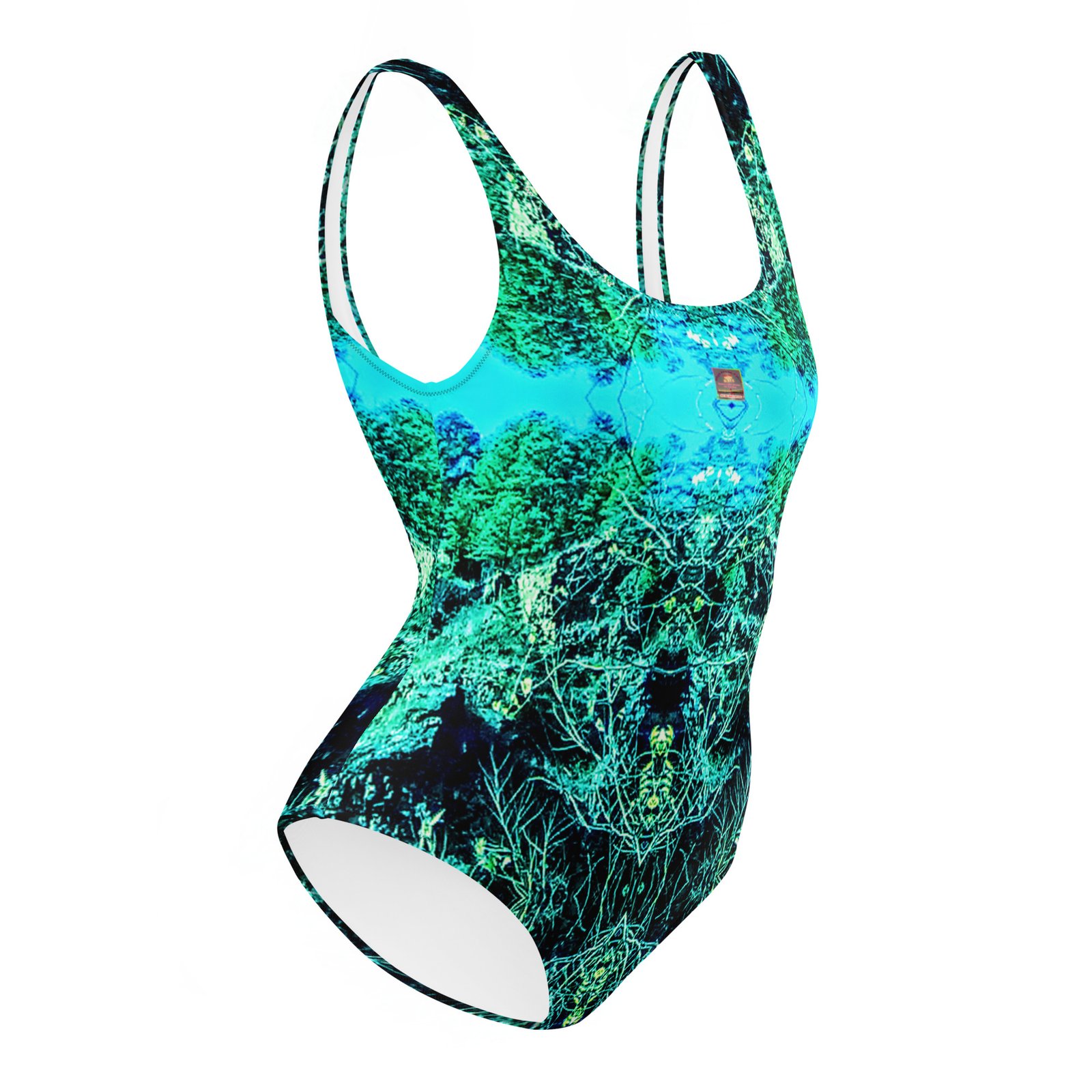 Designer Swimsuit Teal Mountain Faces Ancient Rock - Image 2