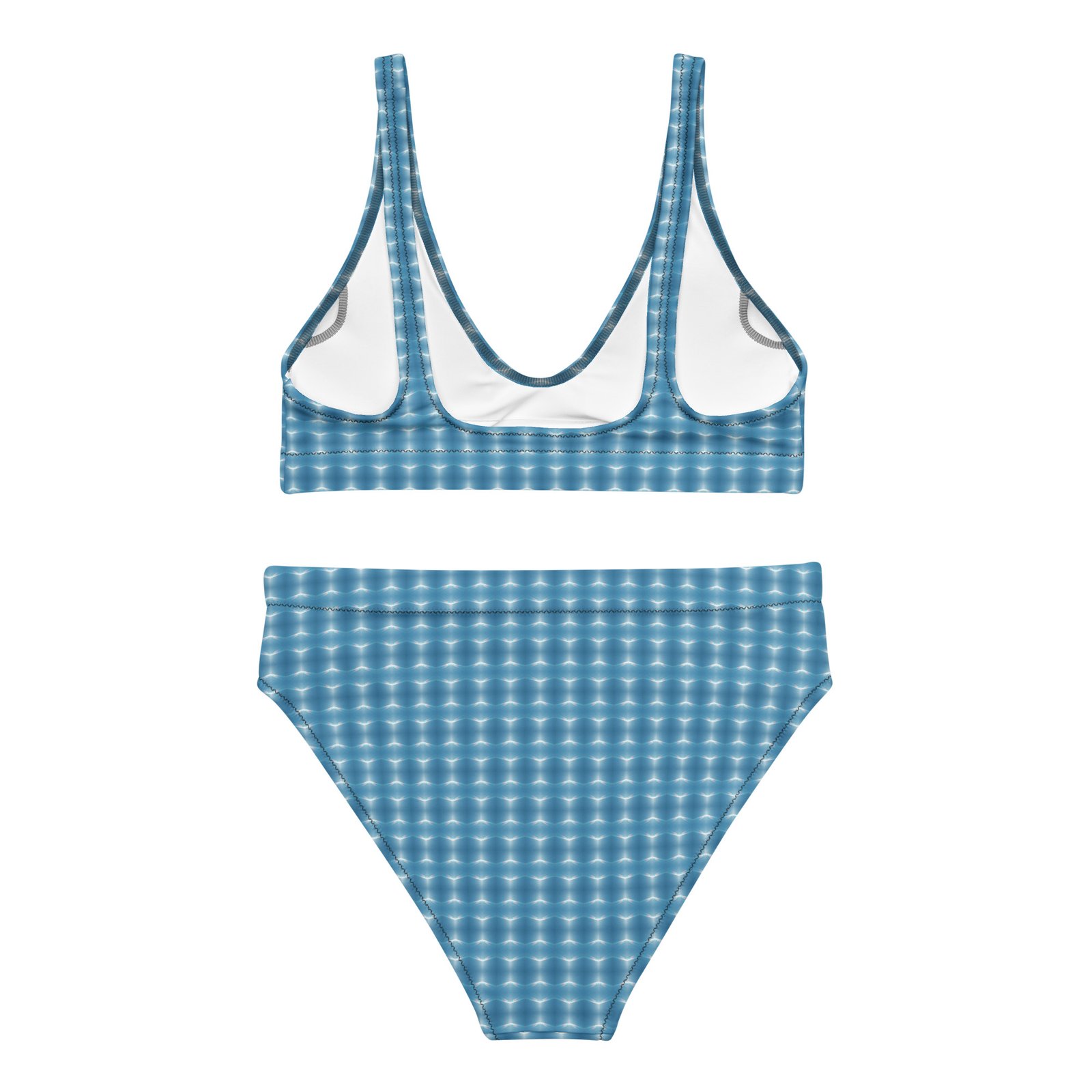 Designer Recycled High-Waisted Bikini Ocean Blue Mirror Print - Image 2