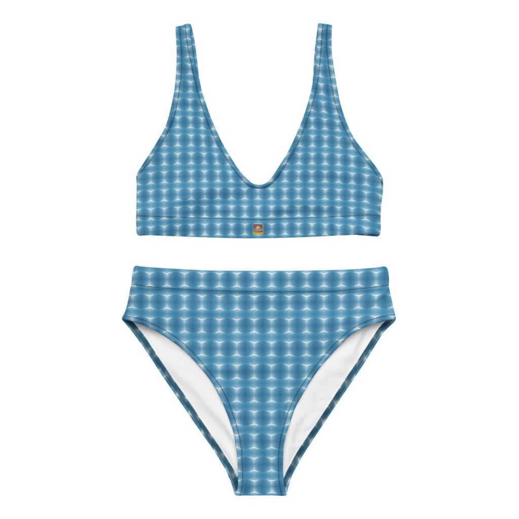 Designer Recycled High-Waisted Bikini Ocean Blue Mirror Print