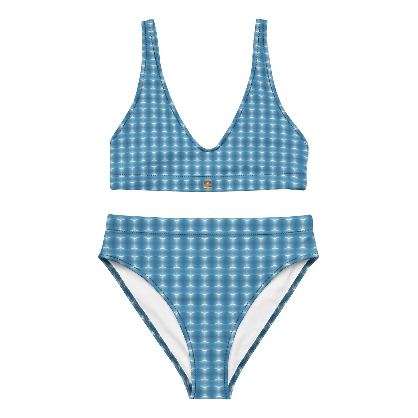 Designer Recycled High-Waisted Bikini Ocean Blue Mirror Print