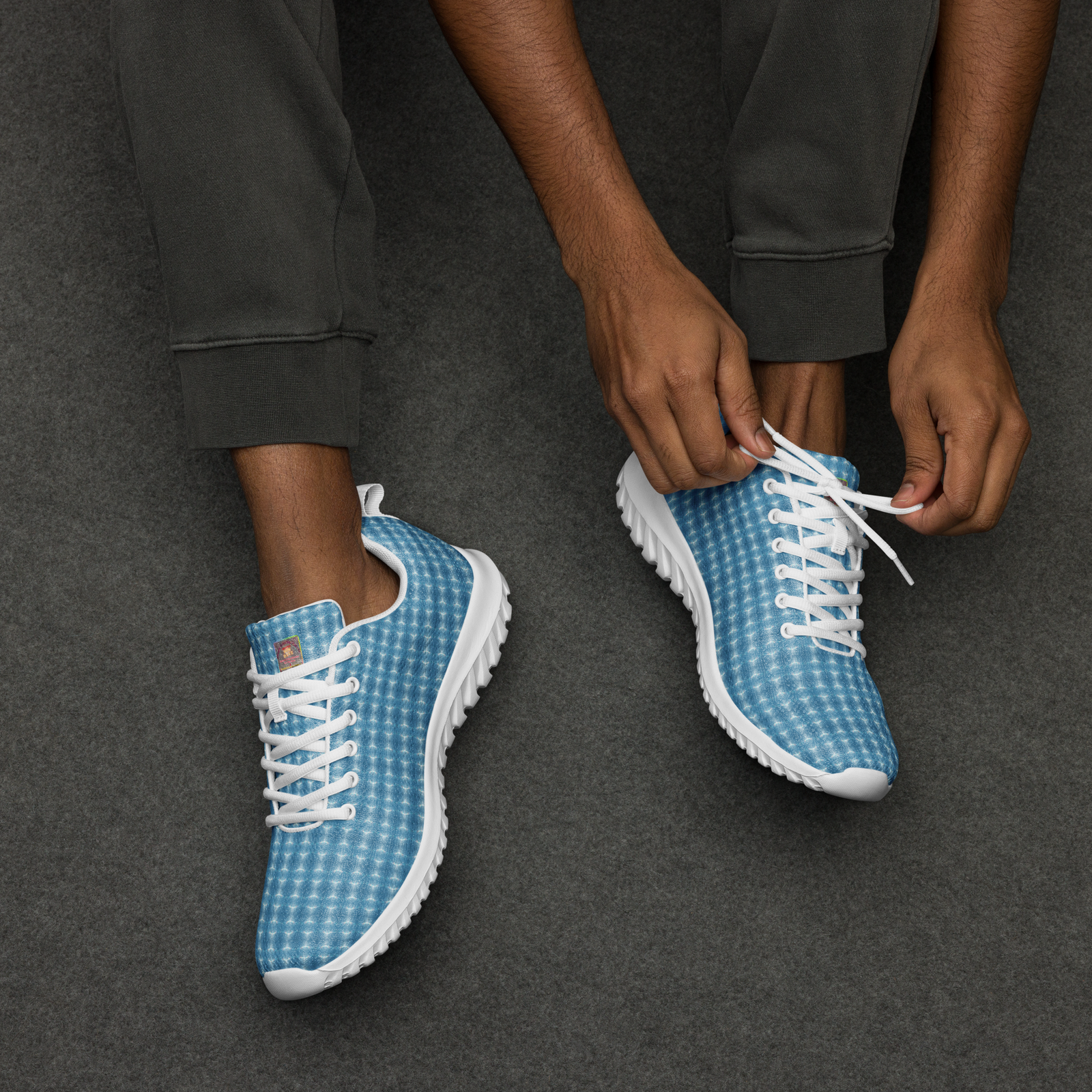 "Natty Kicks" Men’s Athletic Shoes Ocean Blue Mirror Print - Image 2