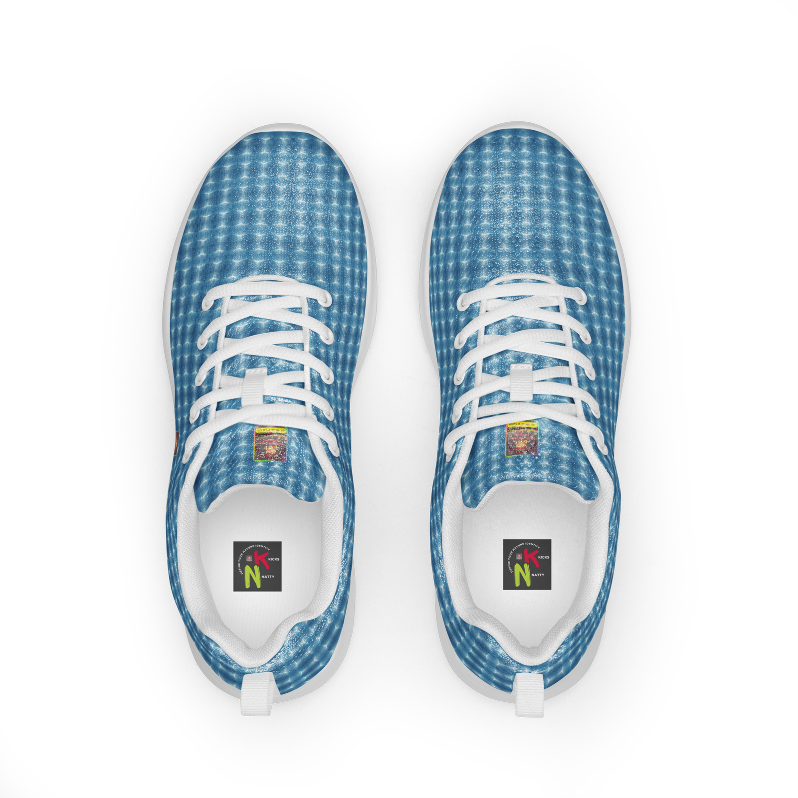 "Natty Kicks" Men’s Athletic Shoes Ocean Blue Mirror Print - Image 3