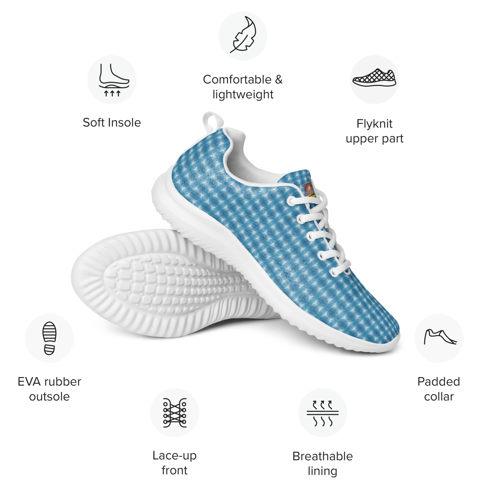 "Natty Kicks" Men’s Athletic Shoes Ocean Blue Mirror Print - Image 4