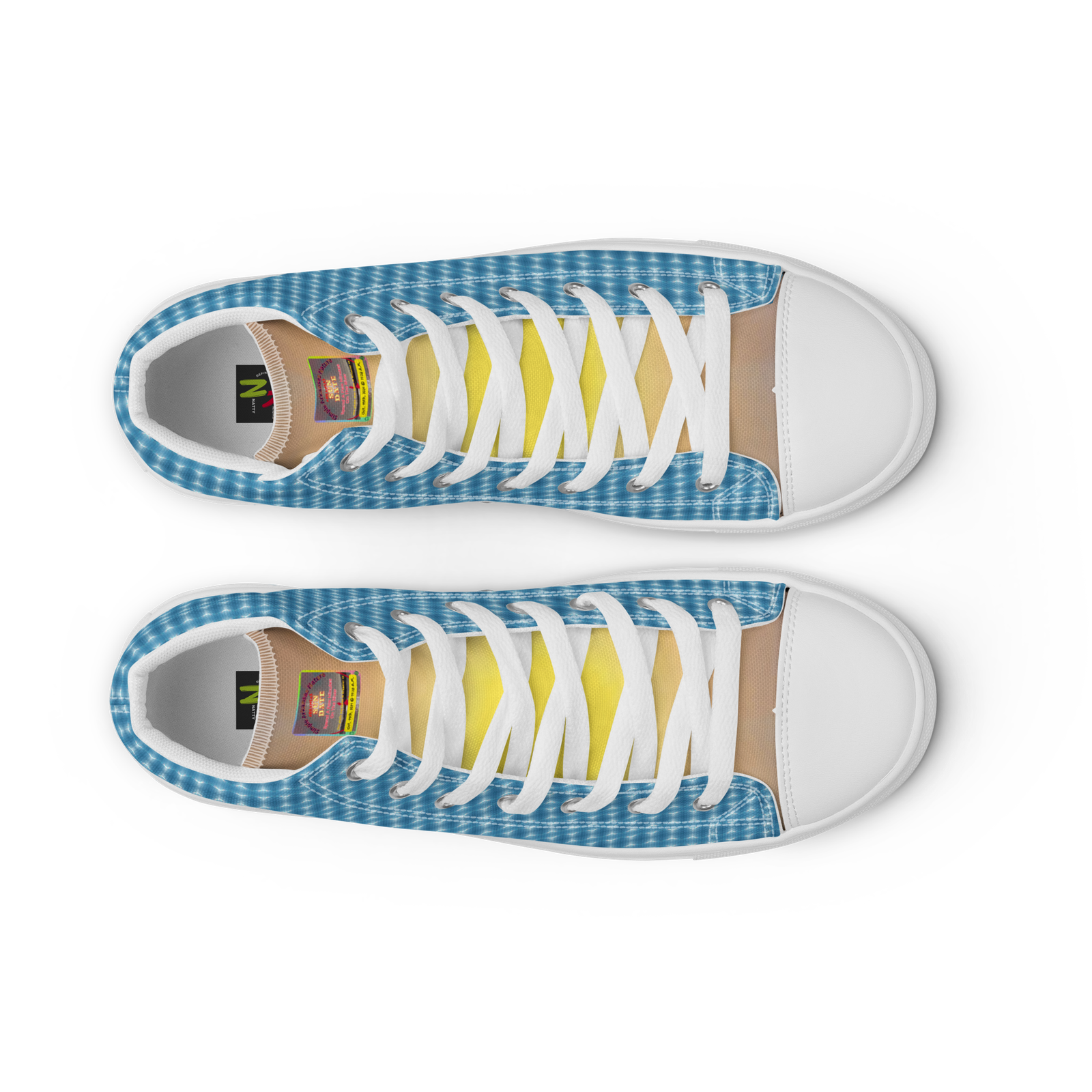 "Natty Kicks" Men’s High Top Canvas Shoes Ocean Blue Mirror Print - Image 3