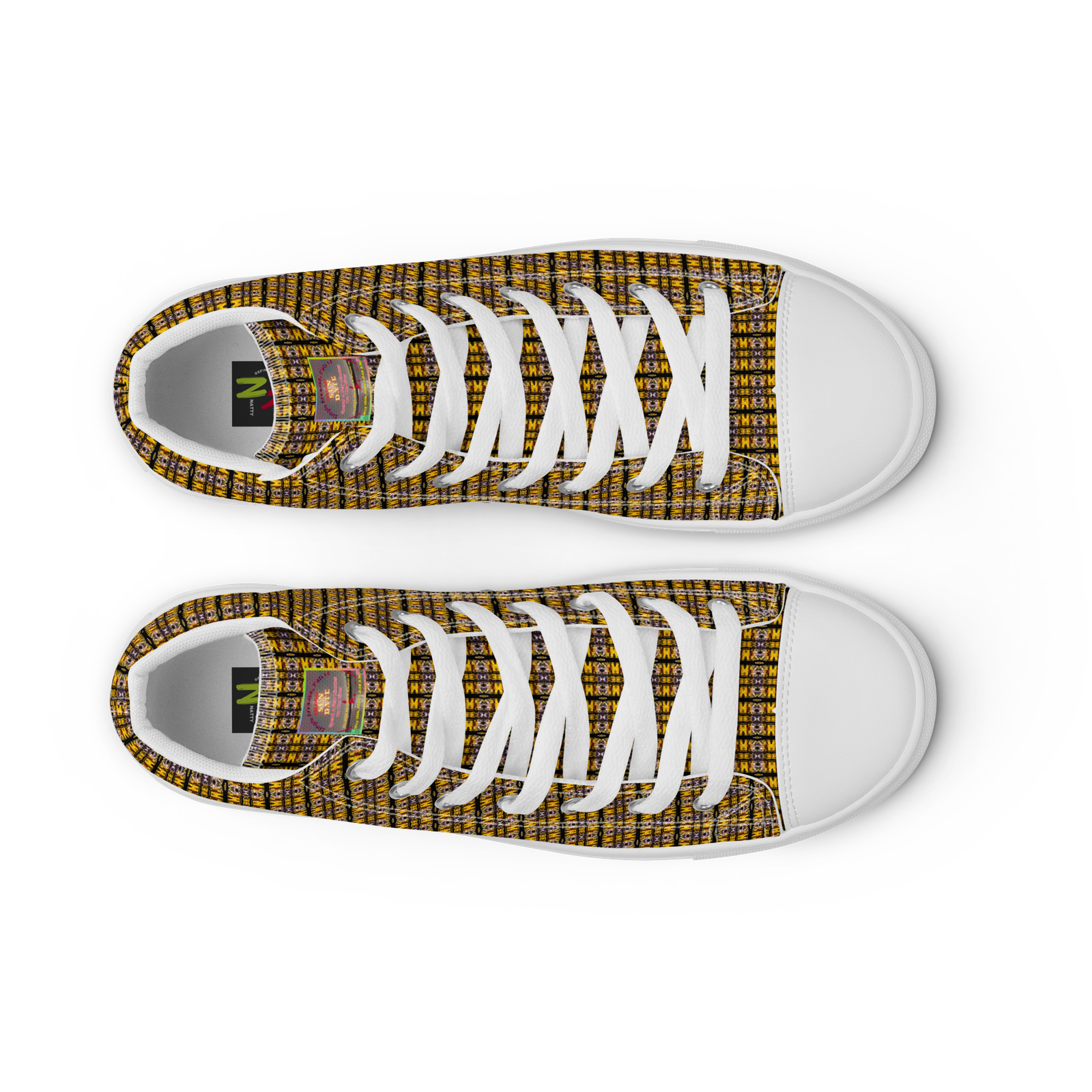 "Natty Kicks" Men’s High Top Canvas Shoes Gold Hanging Tree Limbs Pattern - Image 3