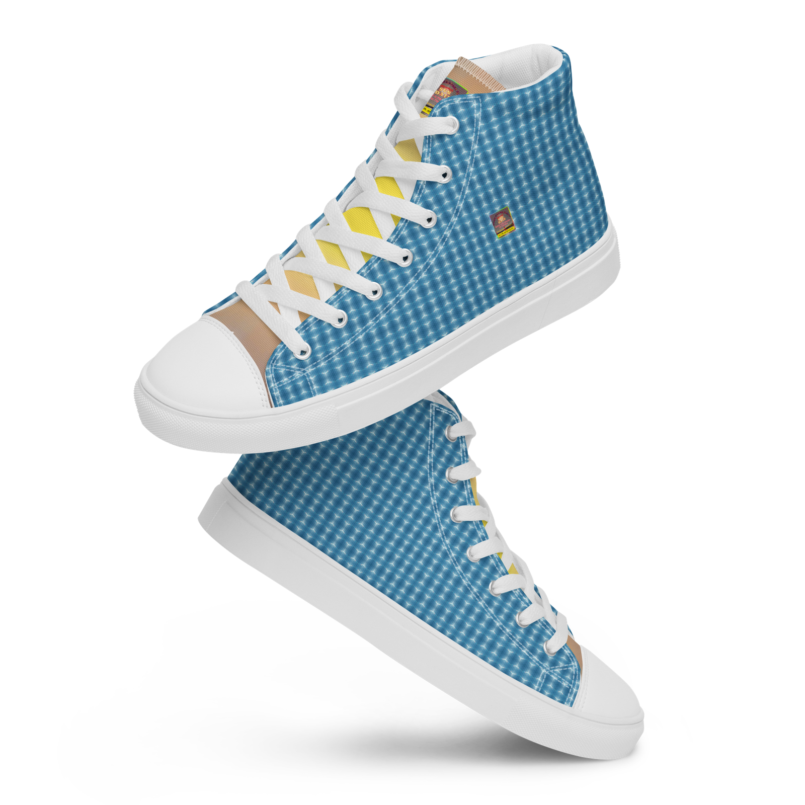 "Natty Kicks" Men’s High Top Canvas Shoes Ocean Blue Mirror Print - Image 2