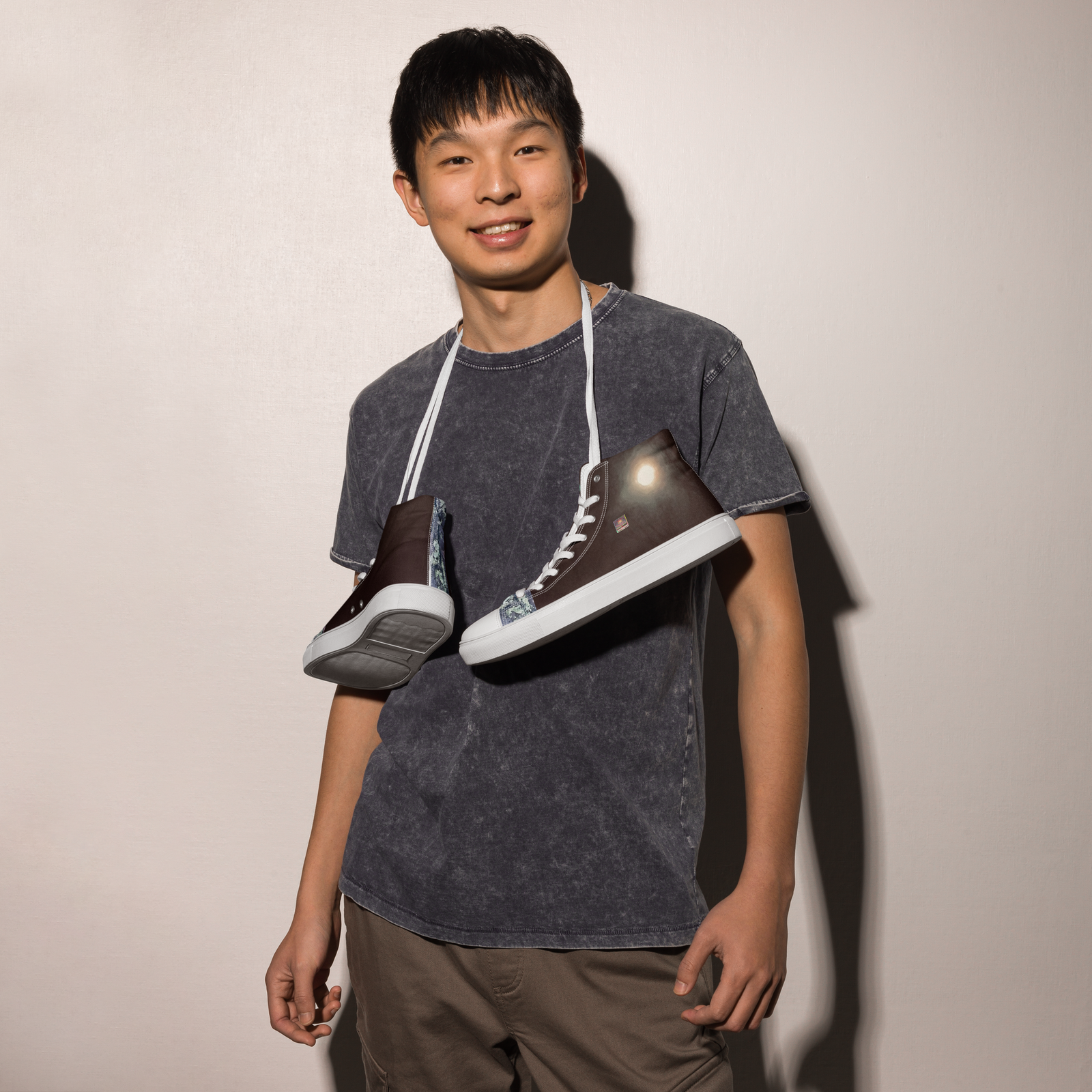 "Natty Kicks" Men’s High Top Canvas Shoes Black & Bark - Image 3