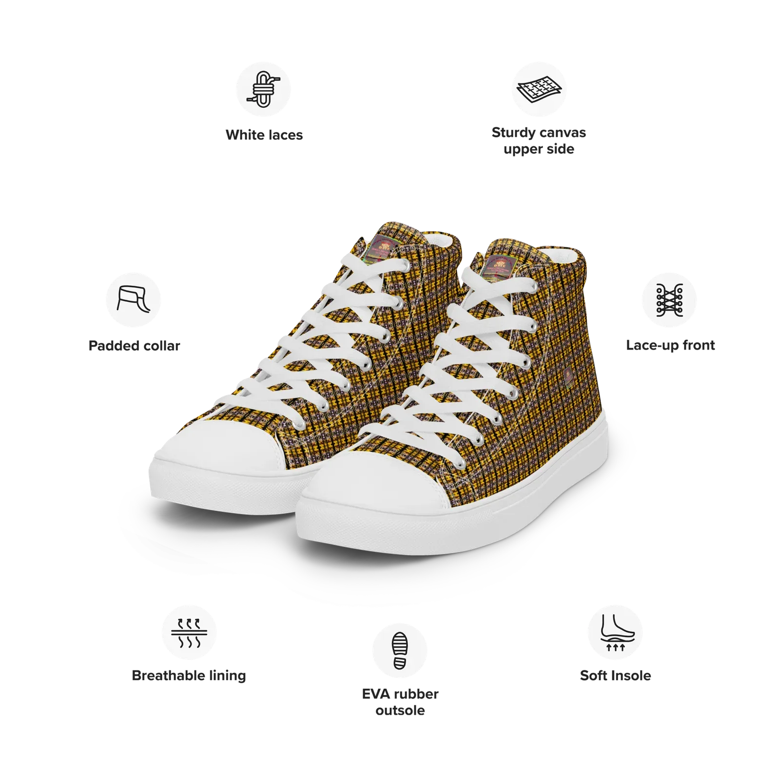 "Natty Kicks" Men’s High Top Canvas Shoes Gold Hanging Tree Limbs Pattern - Image 6