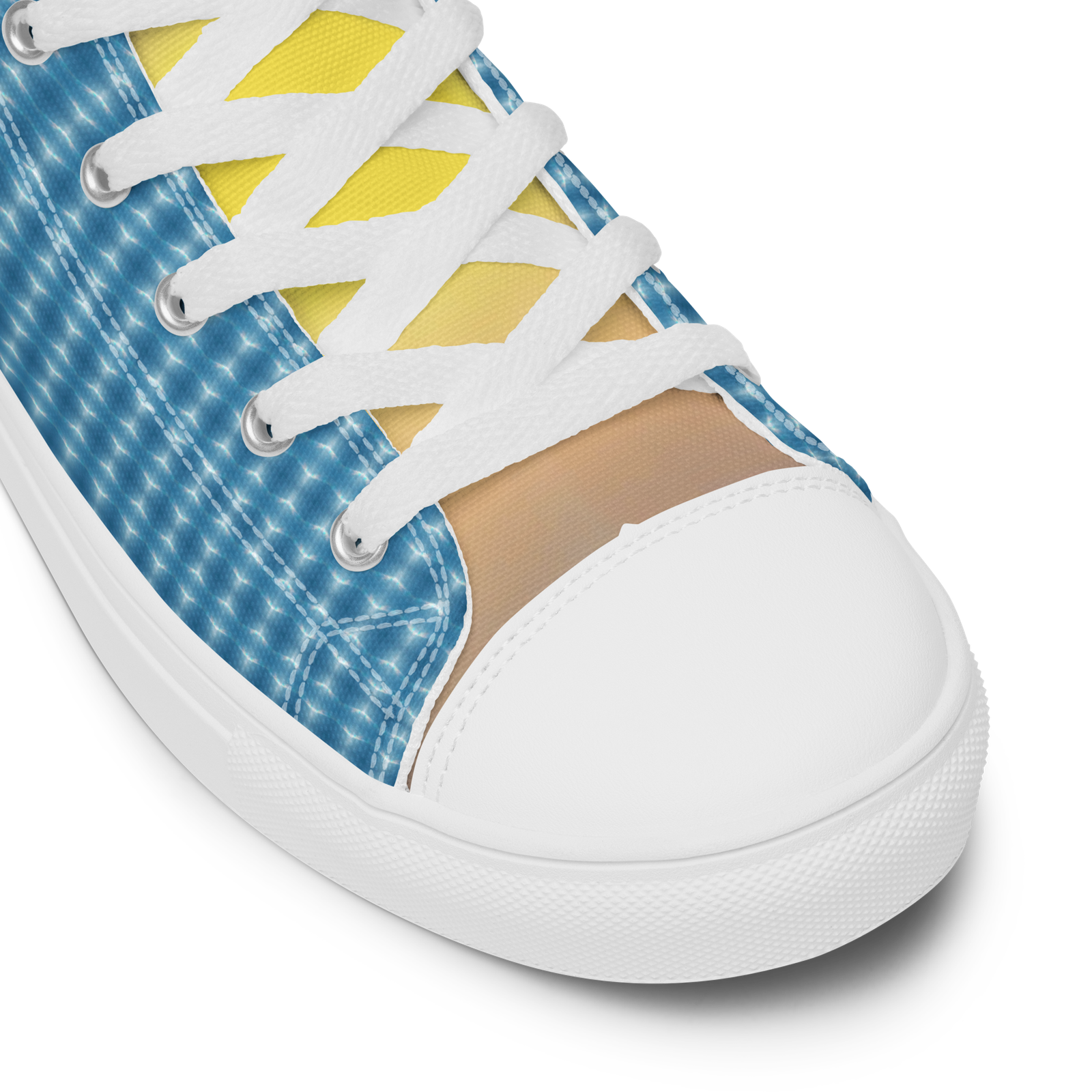 "Natty Kicks" Men’s High Top Canvas Shoes Ocean Blue Mirror Print - Image 5