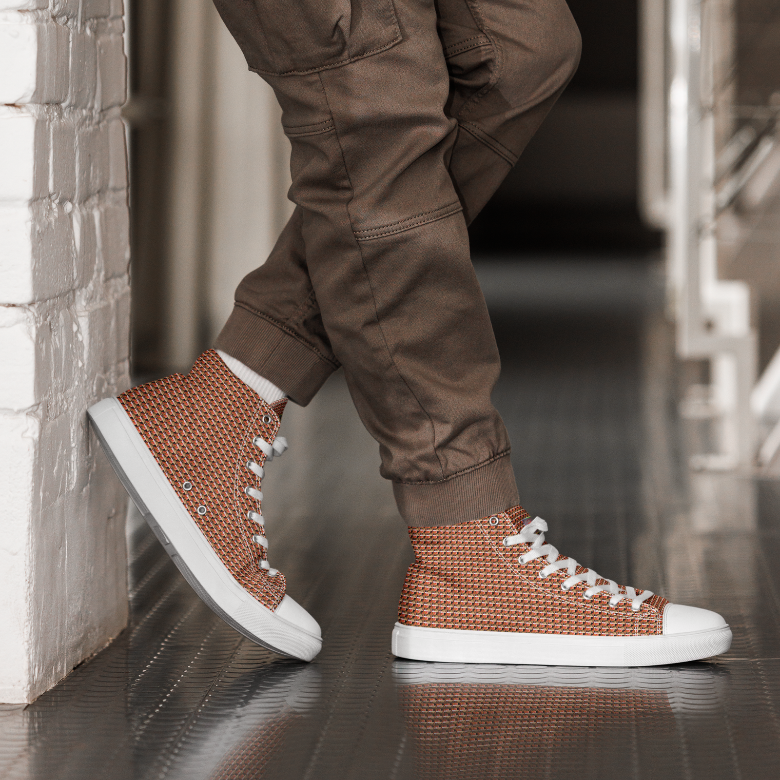 Natty Kicks" Maze Mini -Pattern Duck Men’s High Top Canvas Shoes - Image 2
