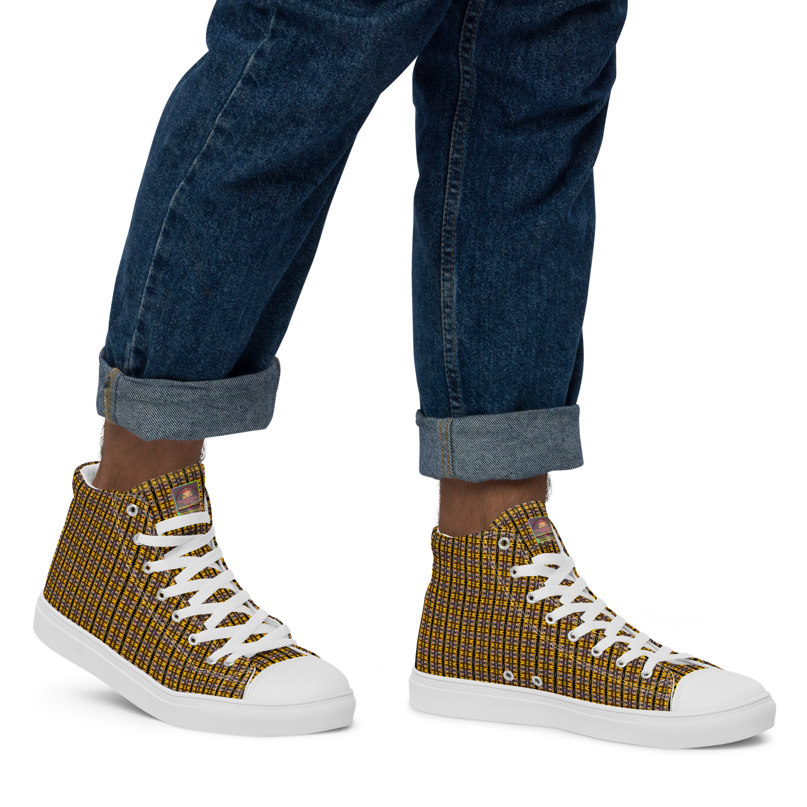 "Natty Kicks" Men’s High Top Canvas Shoes Gold Hanging Tree Limbs Pattern - Image 4